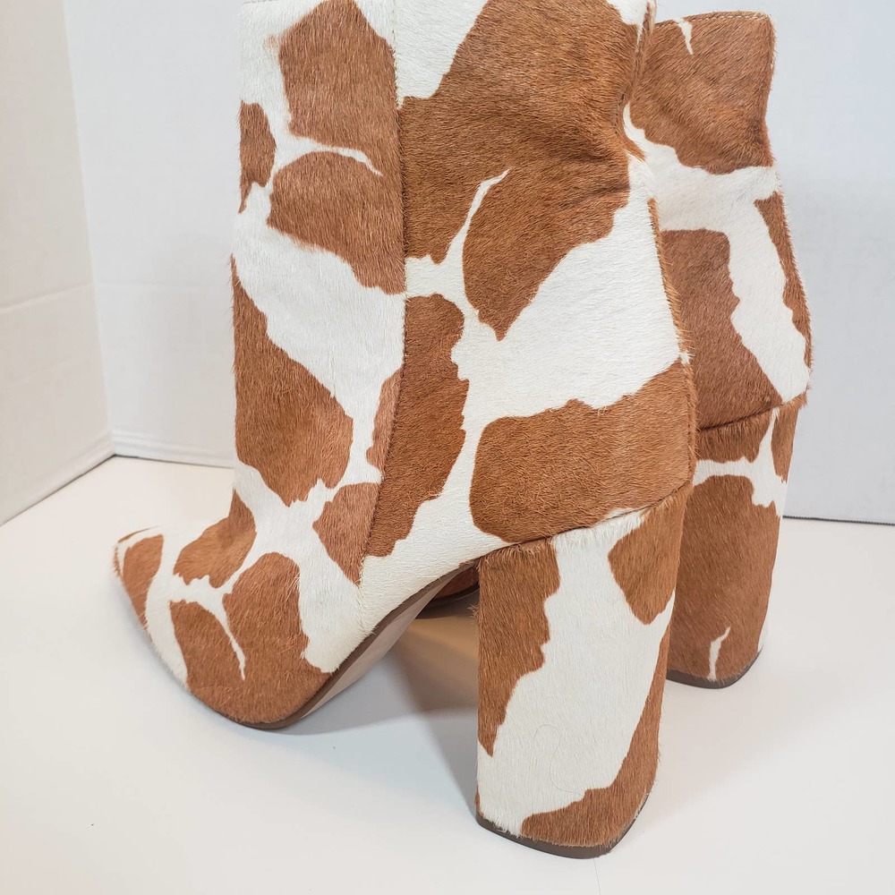 Steve Madden Fur Ankle Boots Sz 11 Point Toe Cow Calf Pony Print Noticed C - Picture 4 of 10